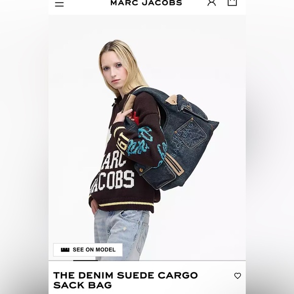 NWT Marc Jacobs THE DENIM SUEDE CARGO SACK BAG
